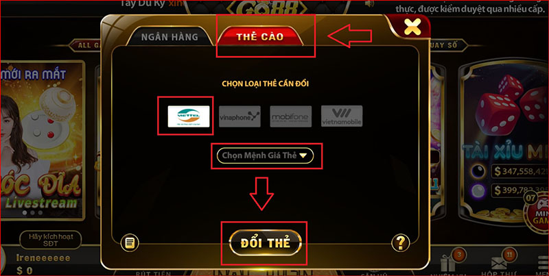 Chọn hình thức rút “thẻ cào” tại Go88