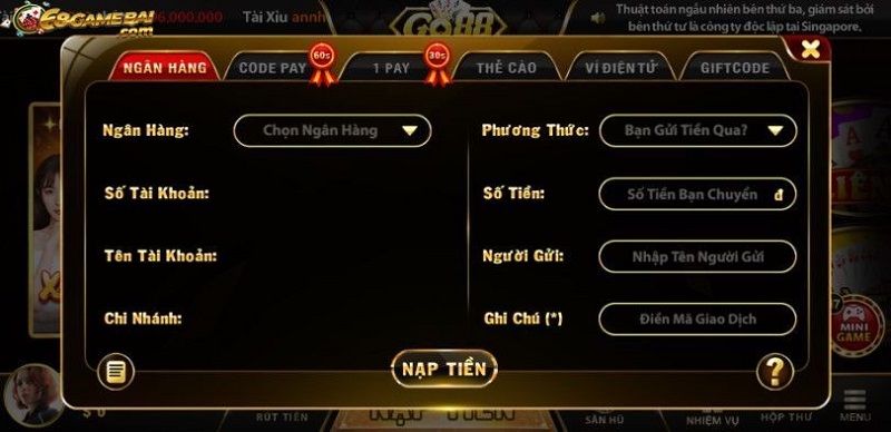 Hướng dẫn nạp và rút tiền trên Go88